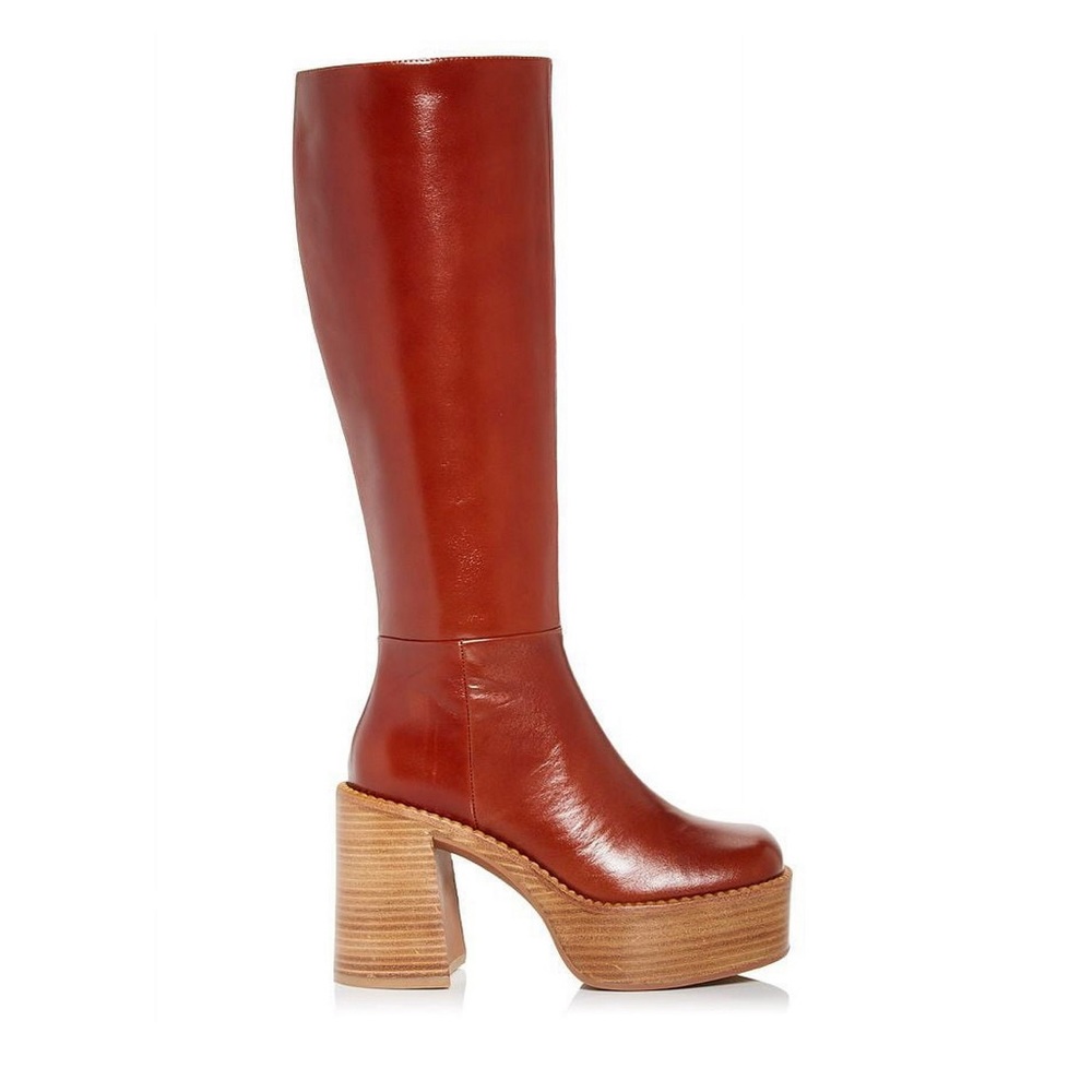 Jeffrey Campbell The Band Knee High Platform Boots Tan Natural